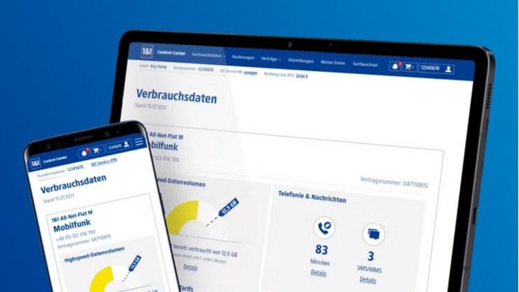 ansicht 1und1 controlcenter auf tablet und handy | 1&1 ansicht 1und1 controlcenter auf tablet und handy